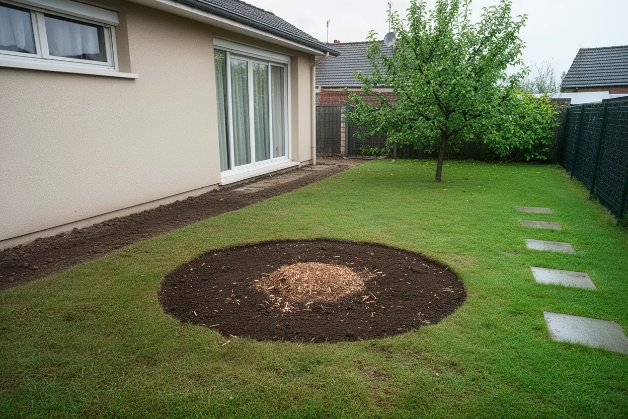 Terrain nivelé après dessouchage dans un jardin amiénois