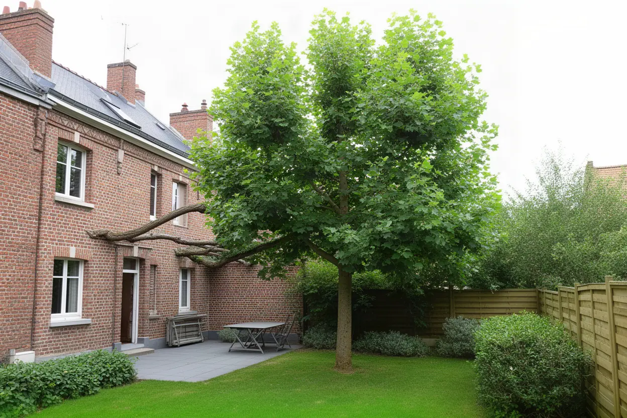 Tilleul dense avant taille près d'une maison à Amiens