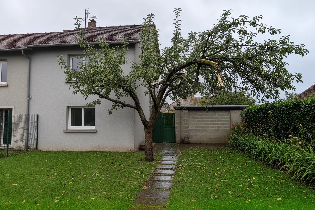 Cime cassée suspendue dans jardin à Salouël