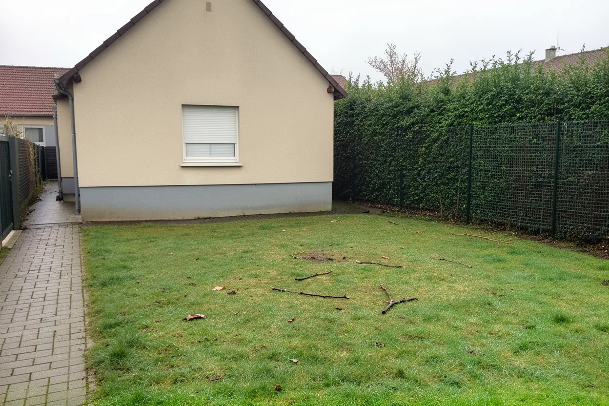 Pelouse dégagée après collecte des branches à Dury