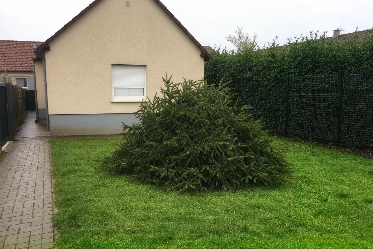 Tas de conifères avant broyage dans un jardin à Dury